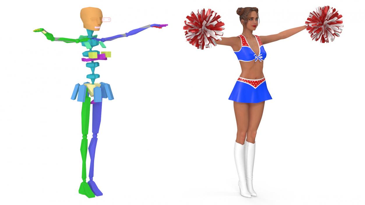 3D European Woman Dancer with Pompoms Rigged