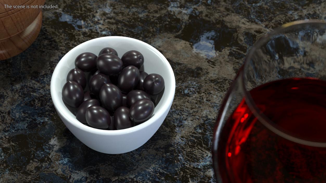 3D Bowl of Fresh Black Olives