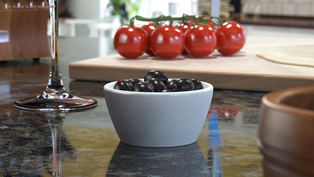 3D Bowl of Fresh Black Olives