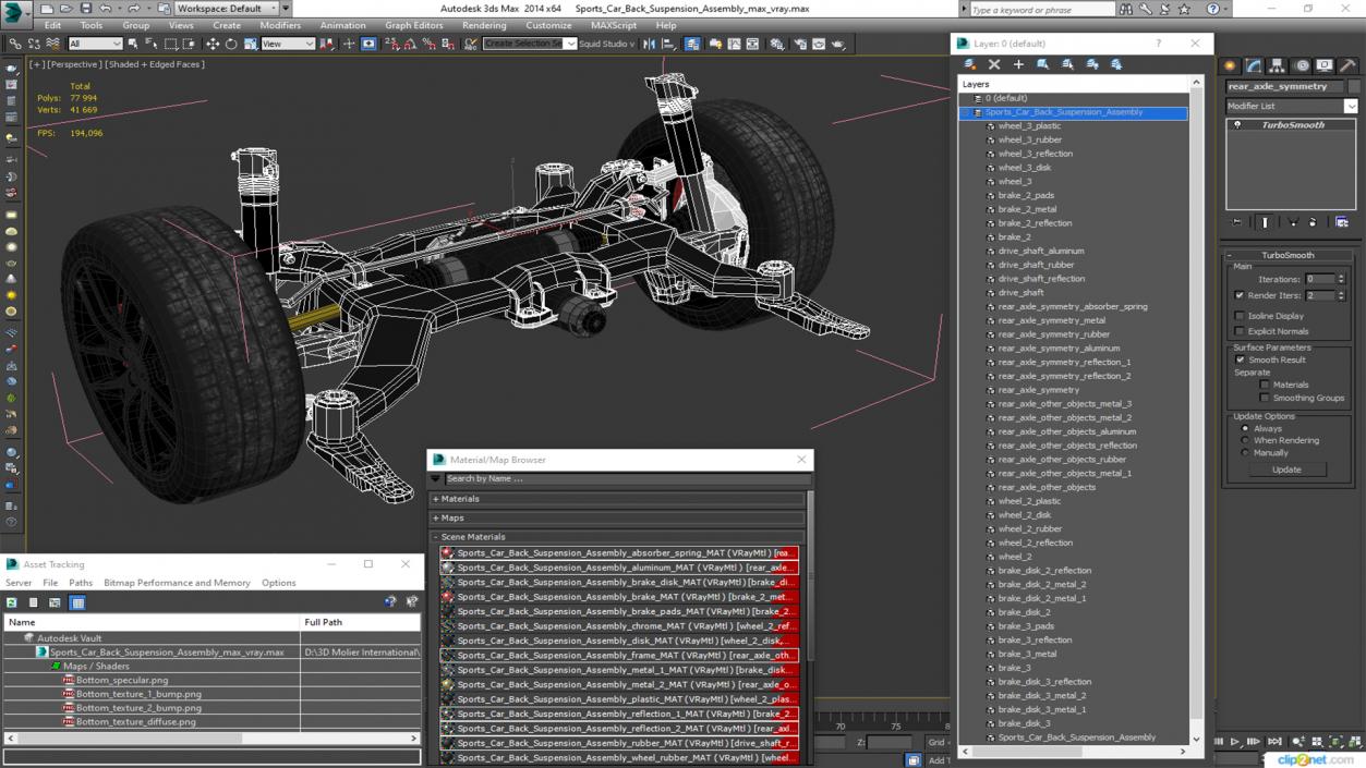 3D model Sports Car Back Suspension Assembly