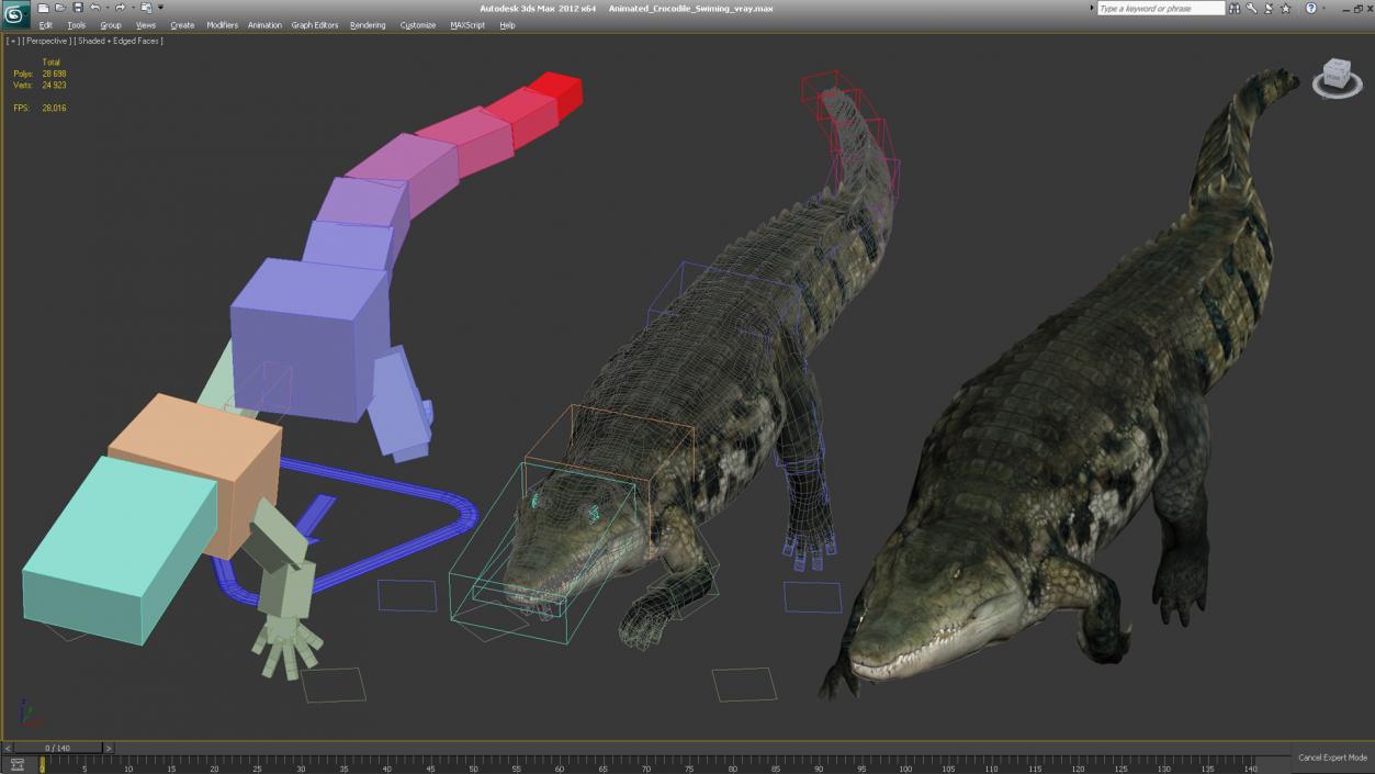 3D Animated Crocodile Swiming Rigged model