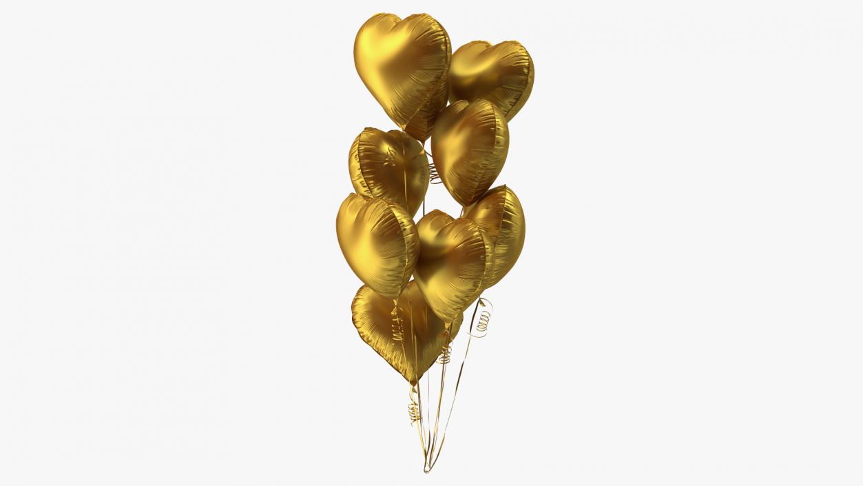 3D Helium Matte Gold Heart Shape Balloons Bouquet