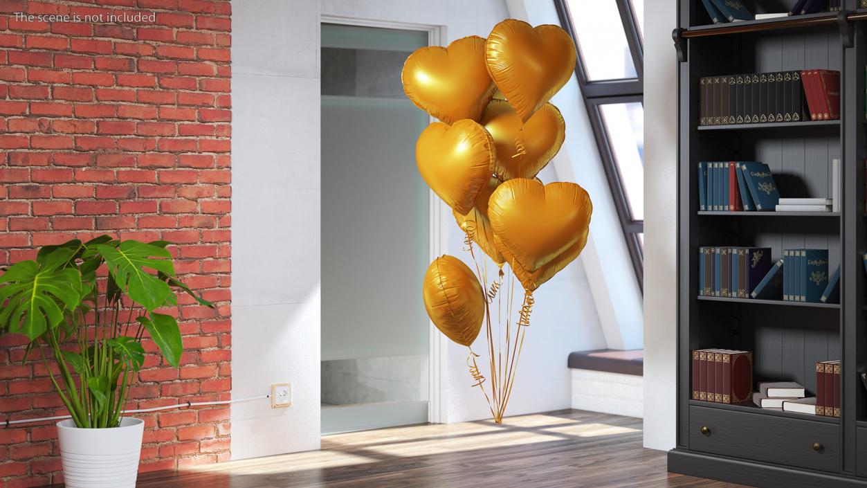 3D Helium Matte Gold Heart Shape Balloons Bouquet