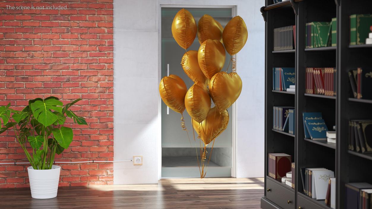 3D Helium Matte Gold Heart Shape Balloons Bouquet