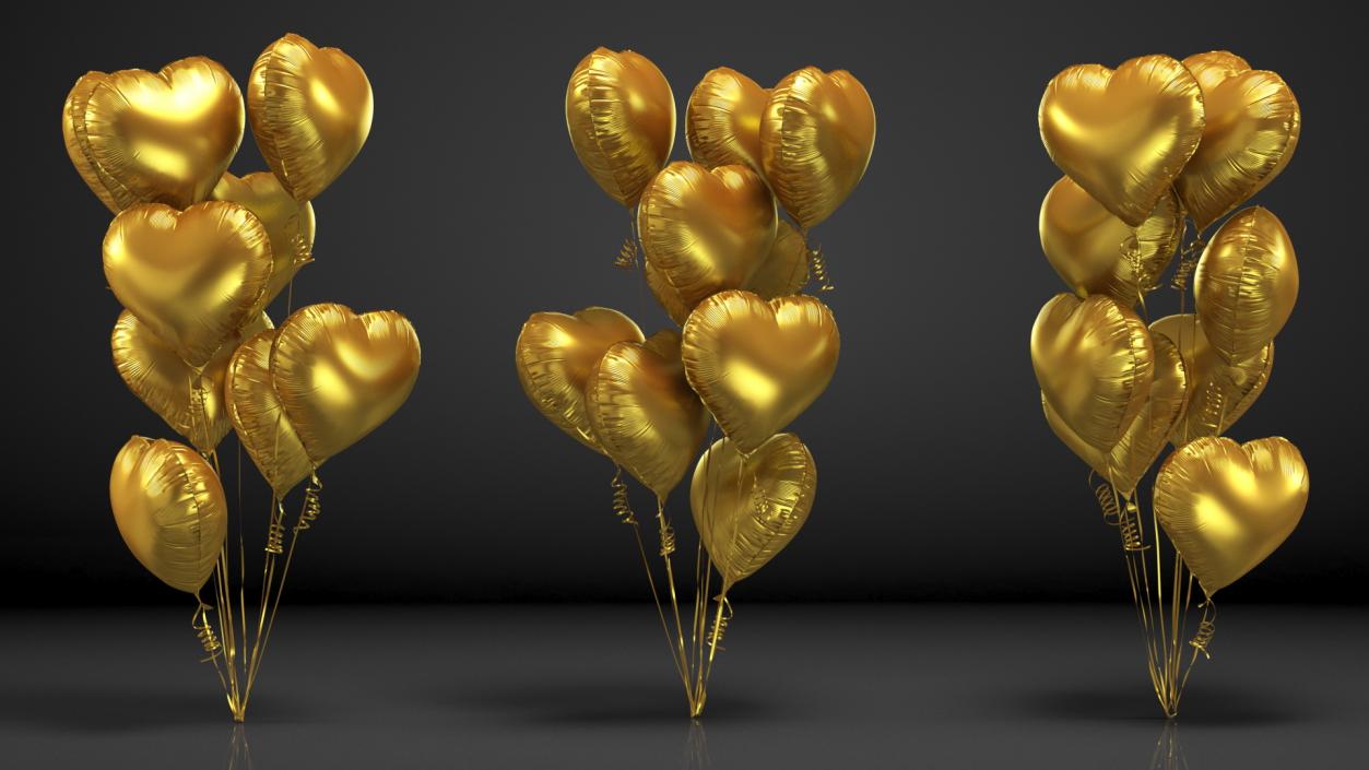 3D Helium Matte Gold Heart Shape Balloons Bouquet