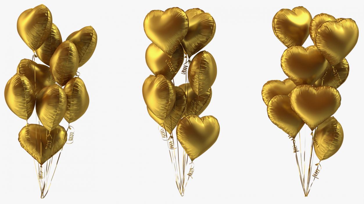 3D Helium Matte Gold Heart Shape Balloons Bouquet