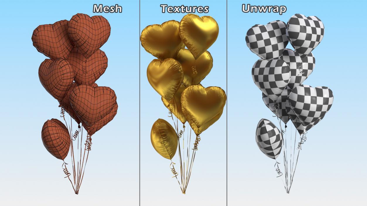 3D Helium Matte Gold Heart Shape Balloons Bouquet