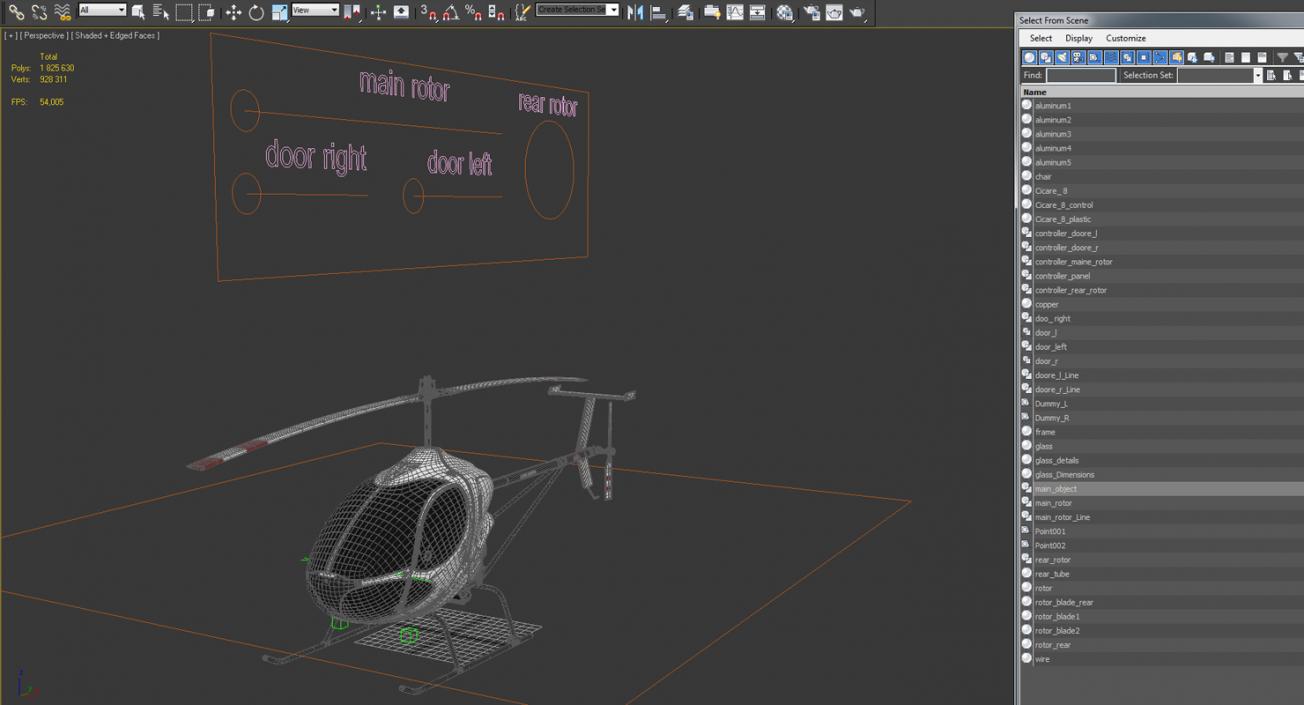 3D Ultra Light Helicopter Cicare 8 Rigged model