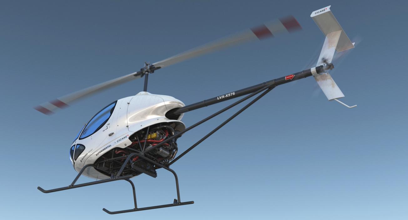 3D Ultra Light Helicopter Cicare 8 Rigged model