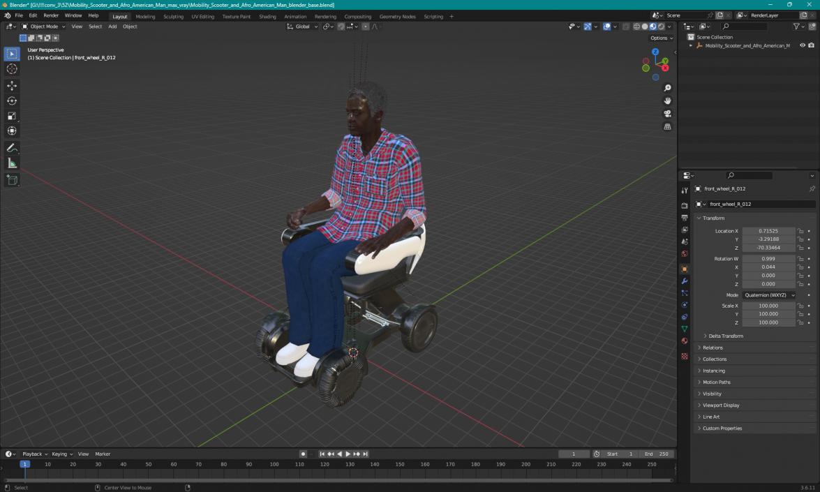 3D Mobility Scooter and Afro American Man model