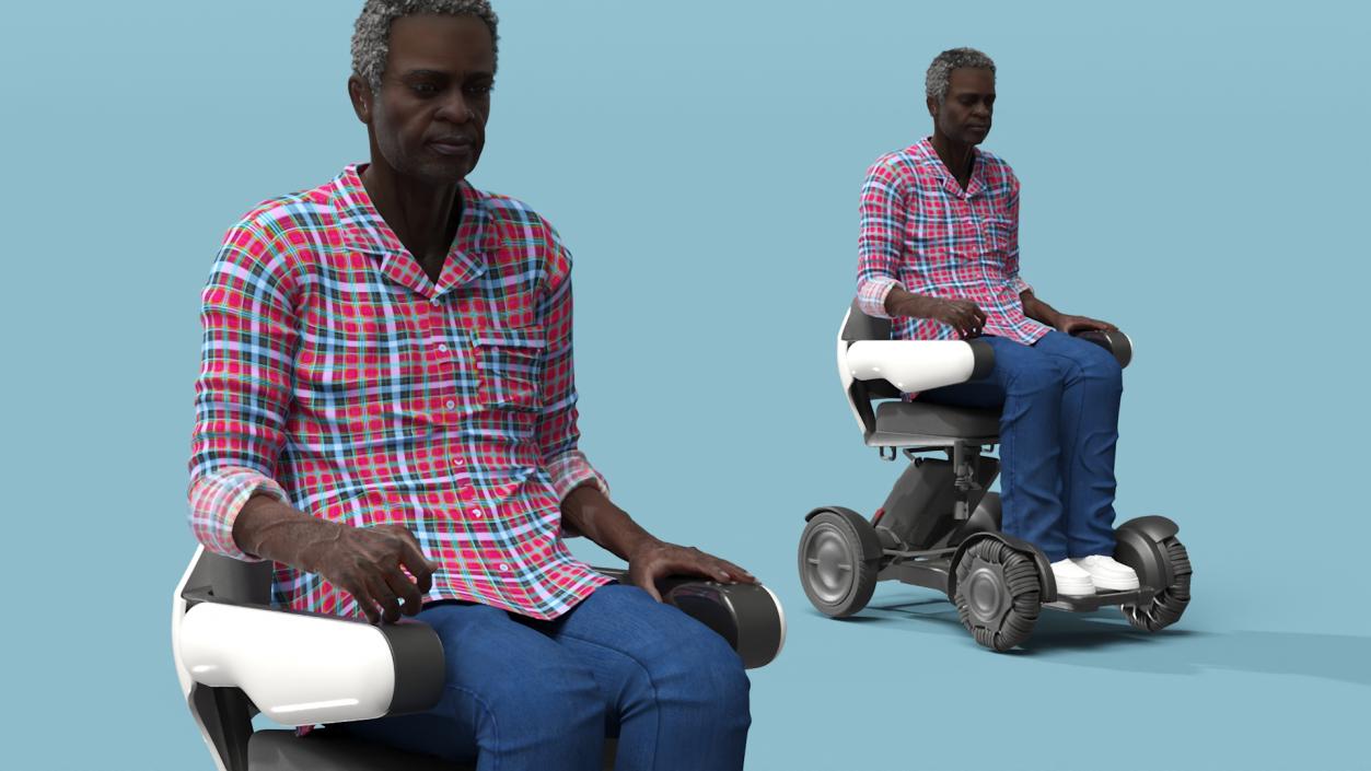 3D Mobility Scooter and Afro American Man model