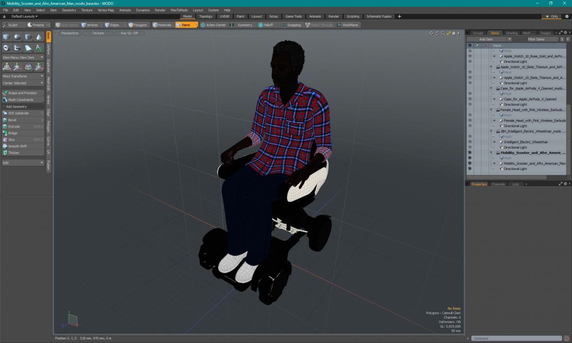 3D Mobility Scooter and Afro American Man model