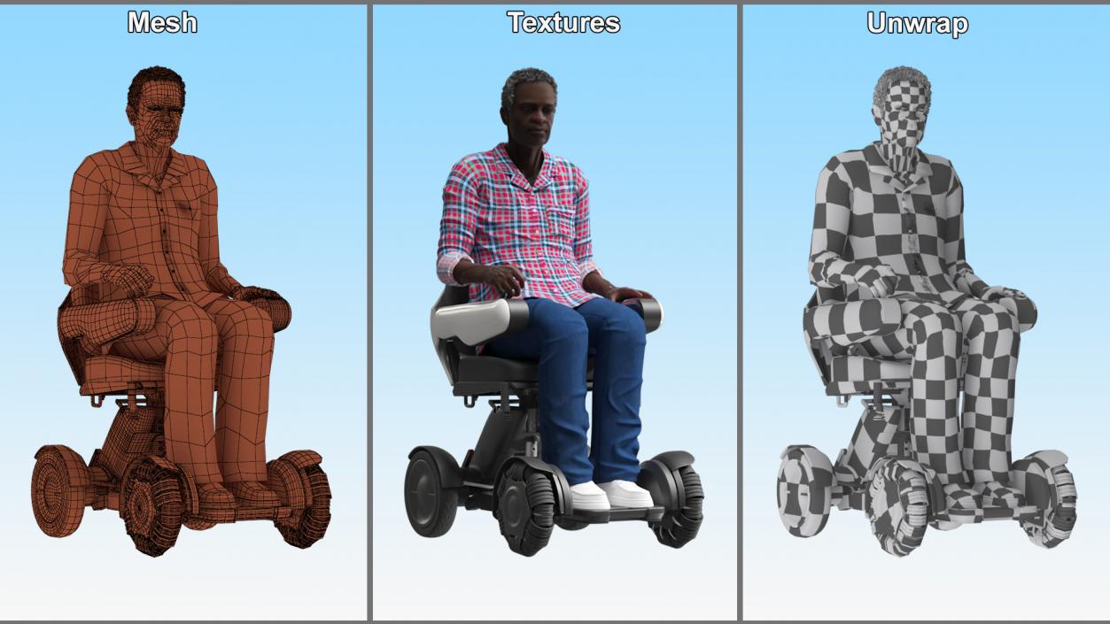 3D Mobility Scooter and Afro American Man model