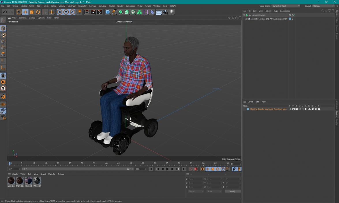 3D Mobility Scooter and Afro American Man model