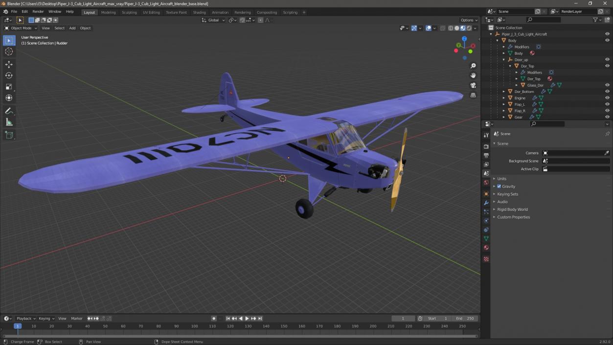 3D Piper J-3 Cub Light Aircraft model