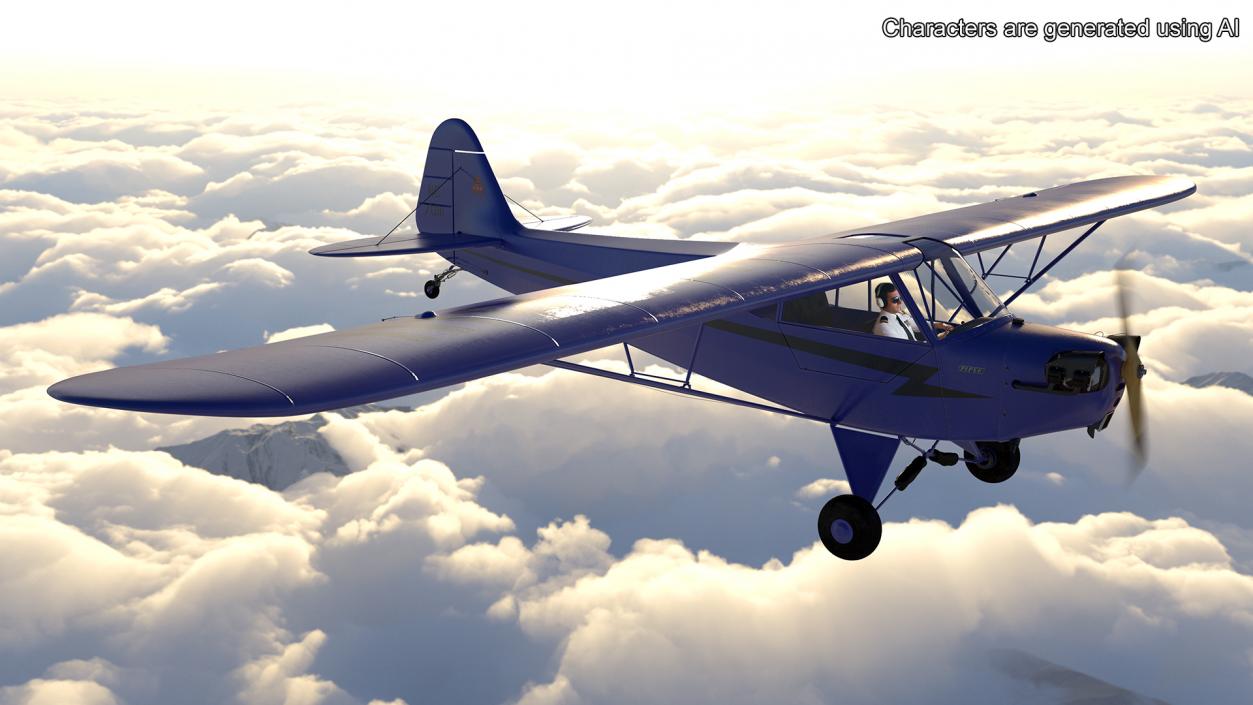 3D Piper J-3 Cub Light Aircraft model