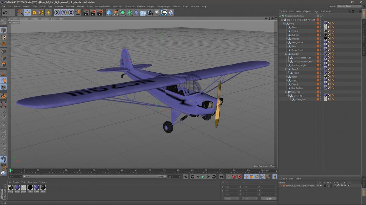 3D Piper J-3 Cub Light Aircraft model