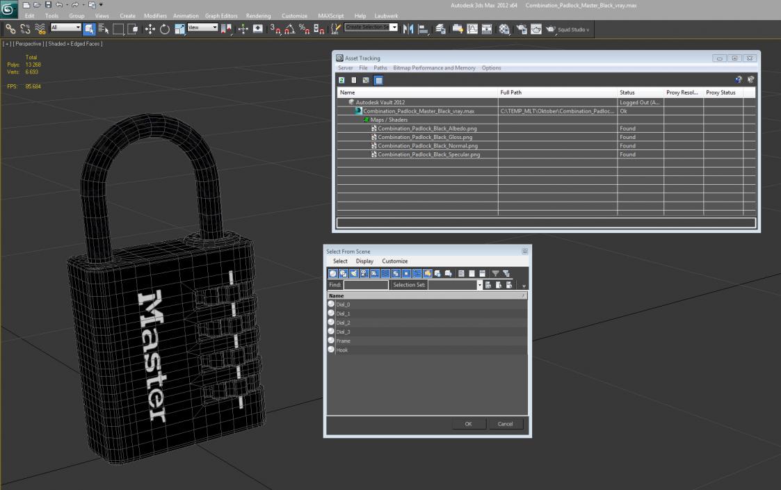 Combination Padlock Master Black 3D