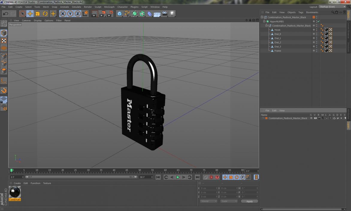 Combination Padlock Master Black 3D