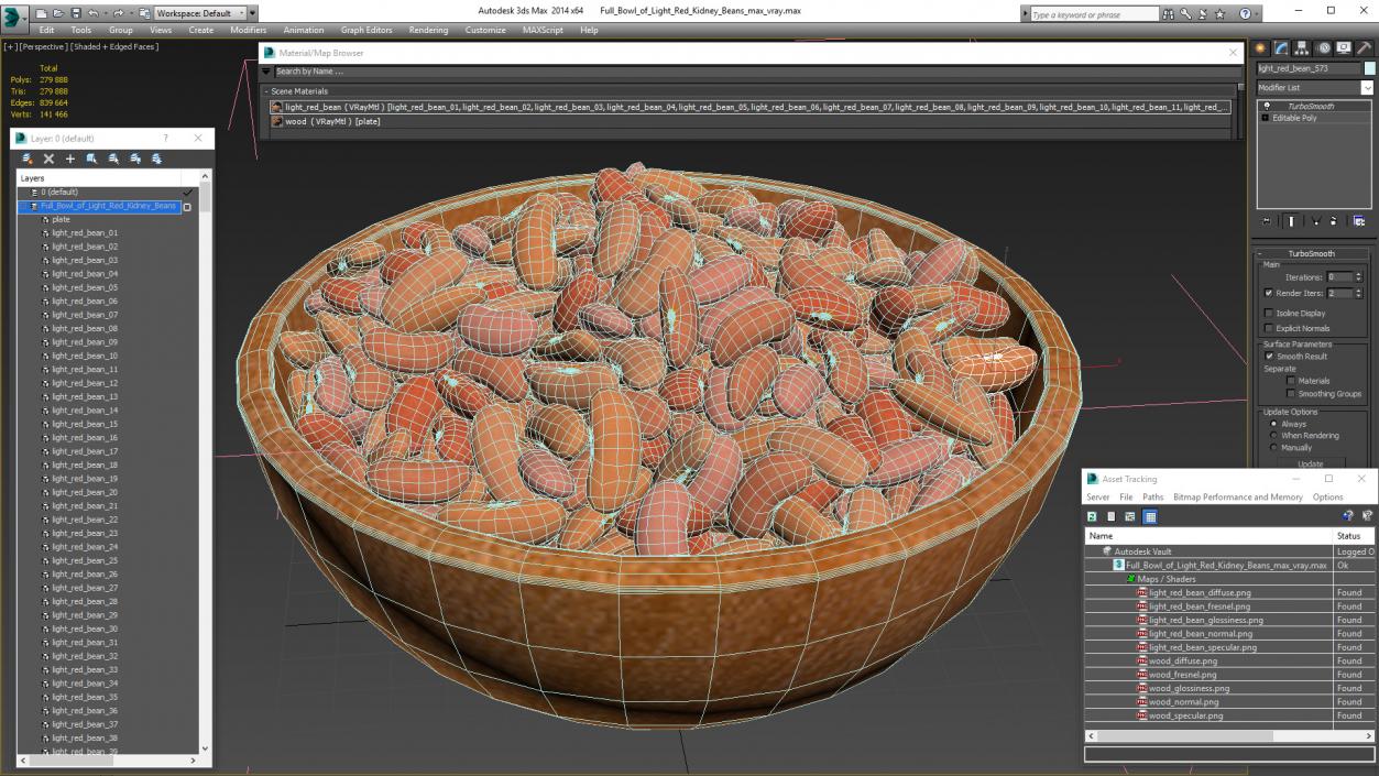 3D model Full Bowl of Light Red Kidney Beans