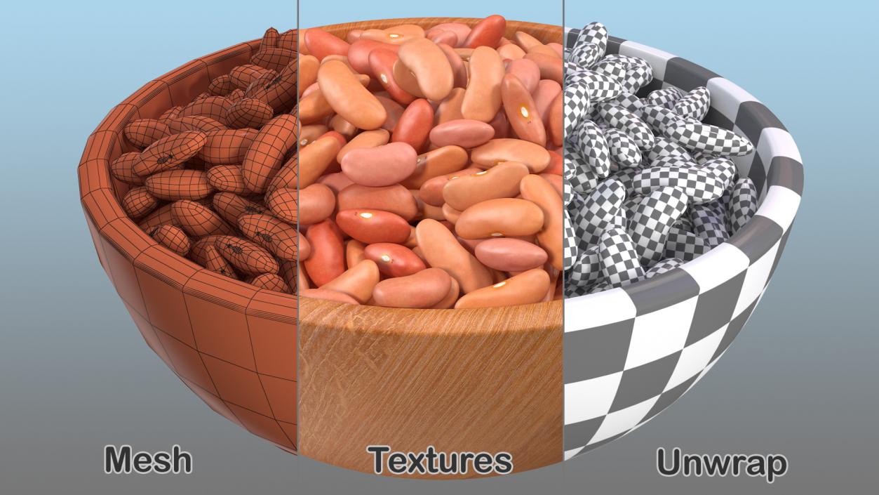 3D model Full Bowl of Light Red Kidney Beans