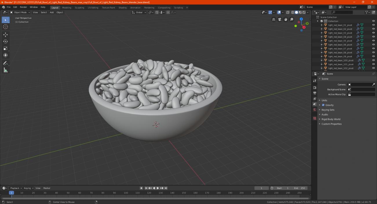 3D model Full Bowl of Light Red Kidney Beans