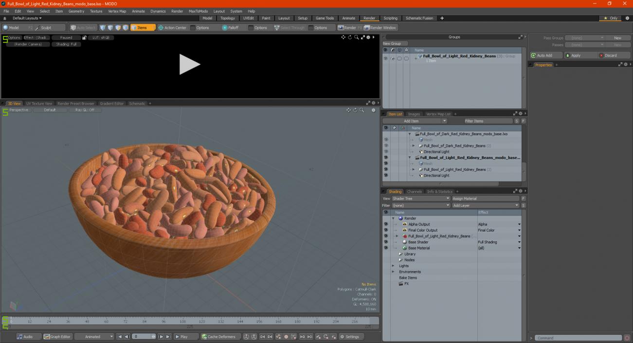 3D model Full Bowl of Light Red Kidney Beans