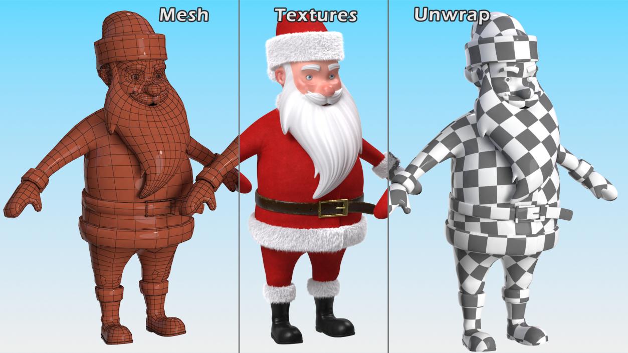 3D model Santa Claus Cartoon Fur Rigged