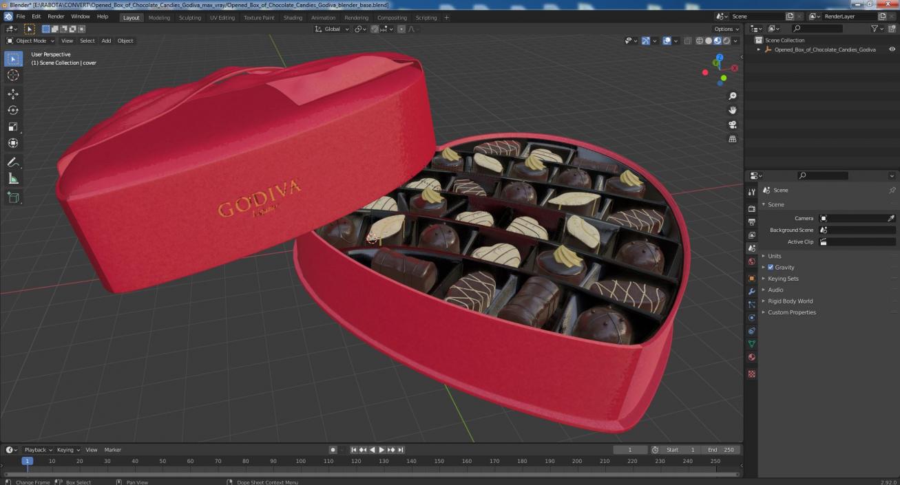 3D Opened Box of Chocolate Candies Godiva model