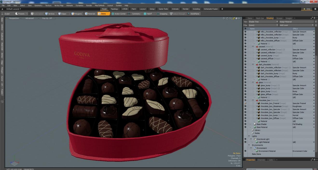 3D Opened Box of Chocolate Candies Godiva model