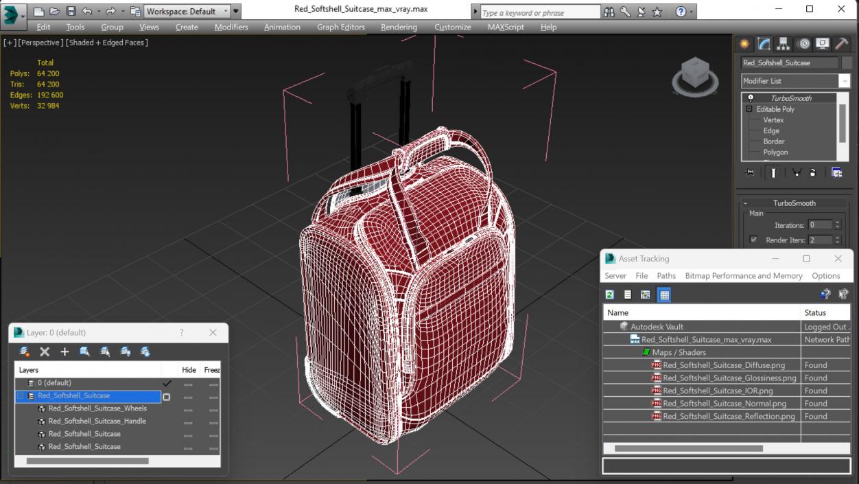 Red Softshell Suitcase 3D