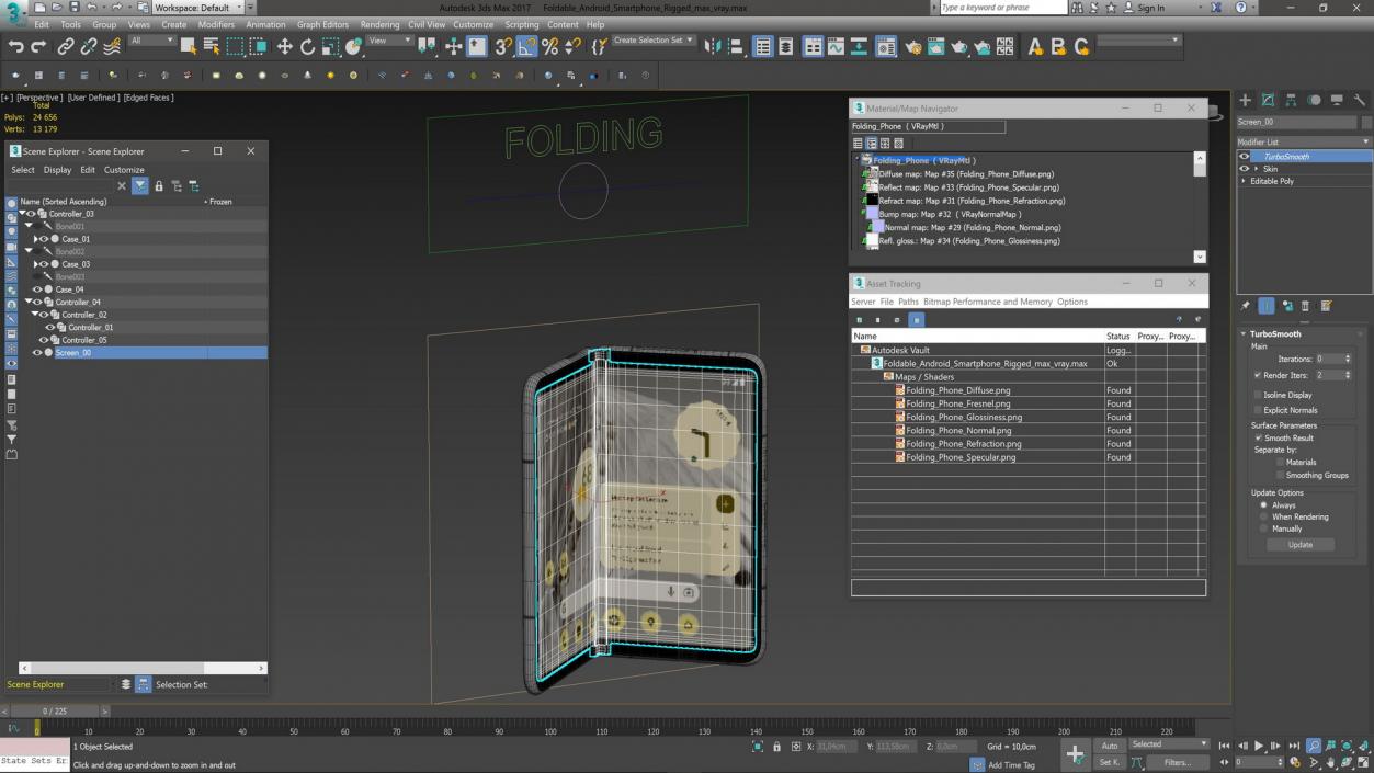 Foldable Android Smartphone Rigged 3D model