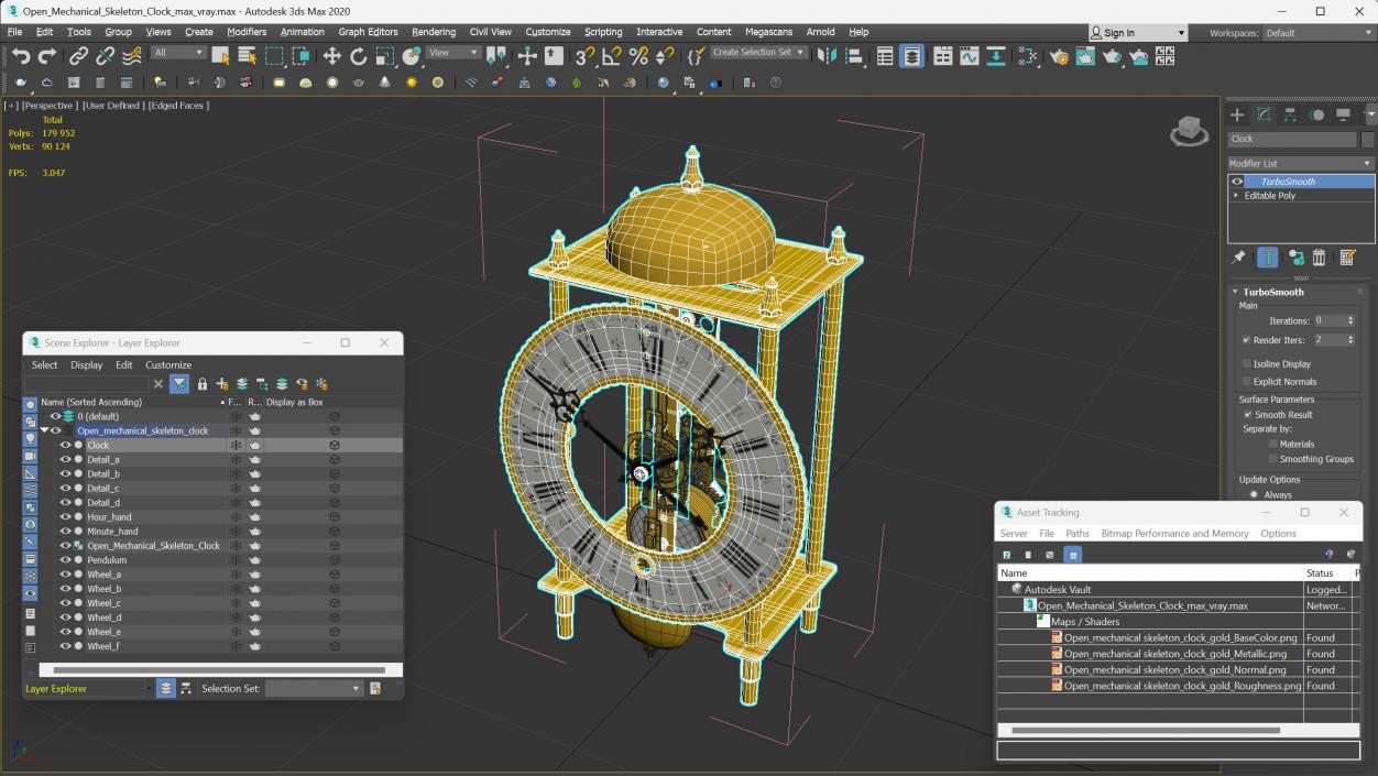 Open Mechanical Skeleton Clock 2 3D