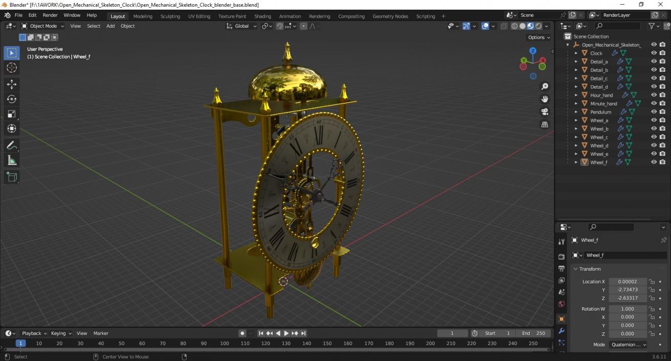 Open Mechanical Skeleton Clock 2 3D