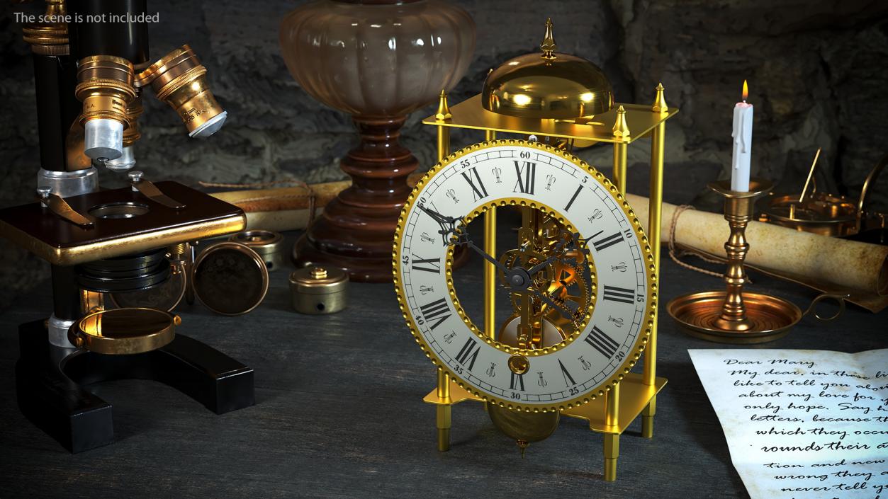 Open Mechanical Skeleton Clock 2 3D