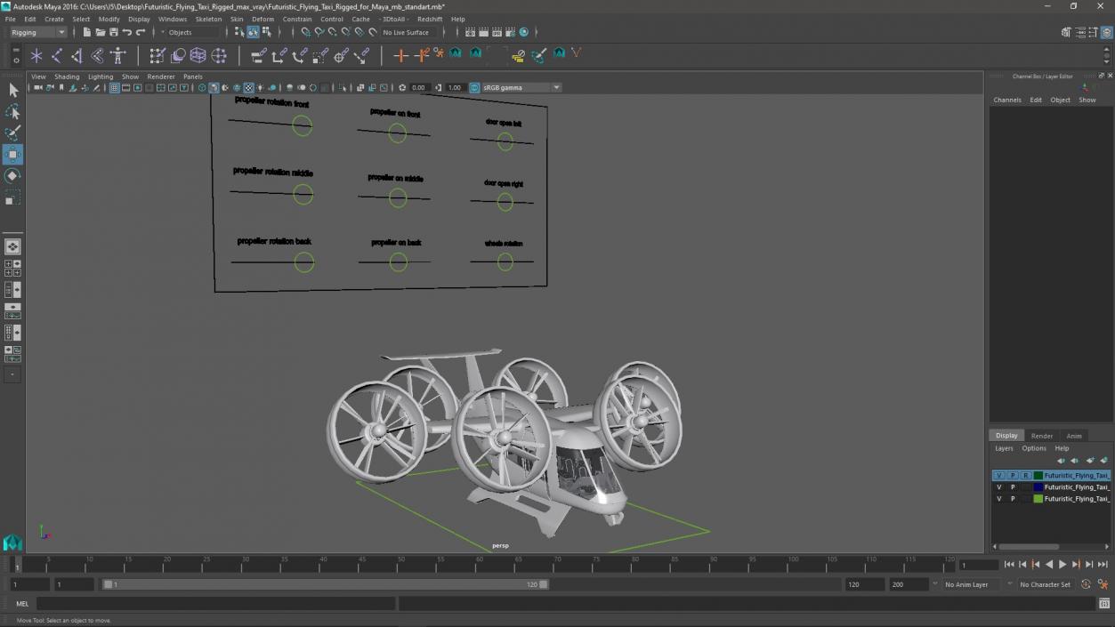 3D Futuristic Flying Taxi Rigged for Maya model