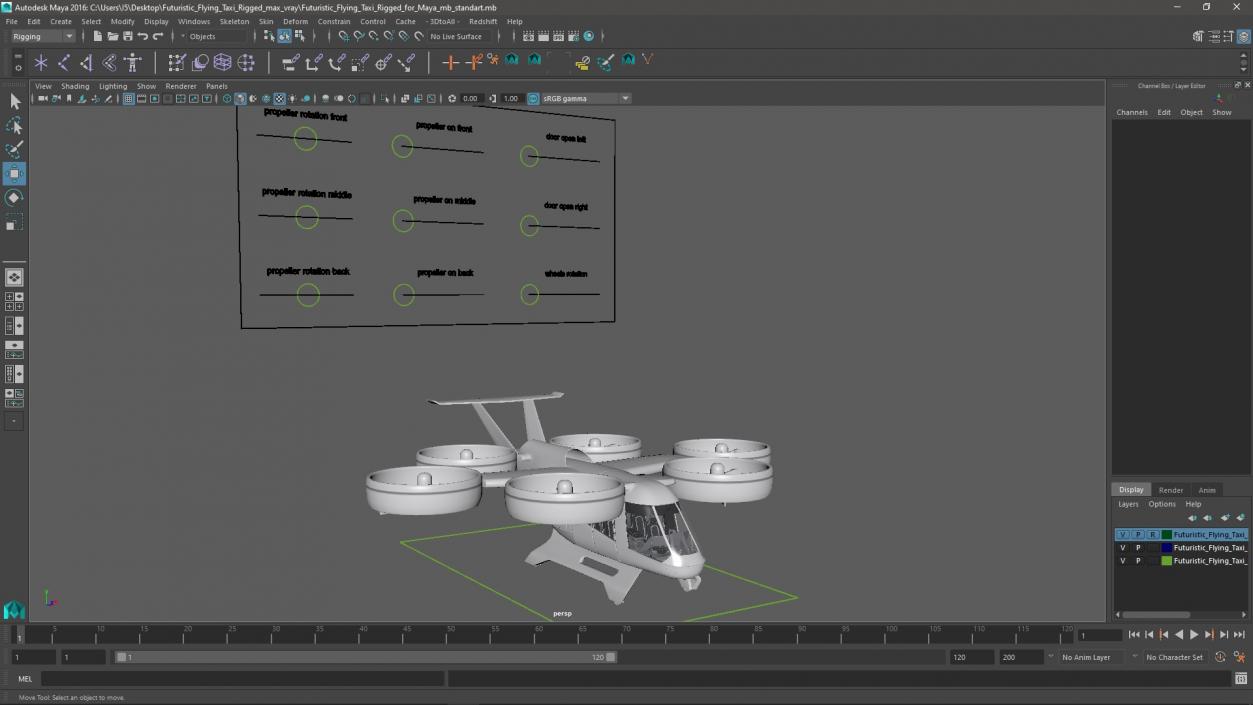 3D Futuristic Flying Taxi Rigged for Maya model