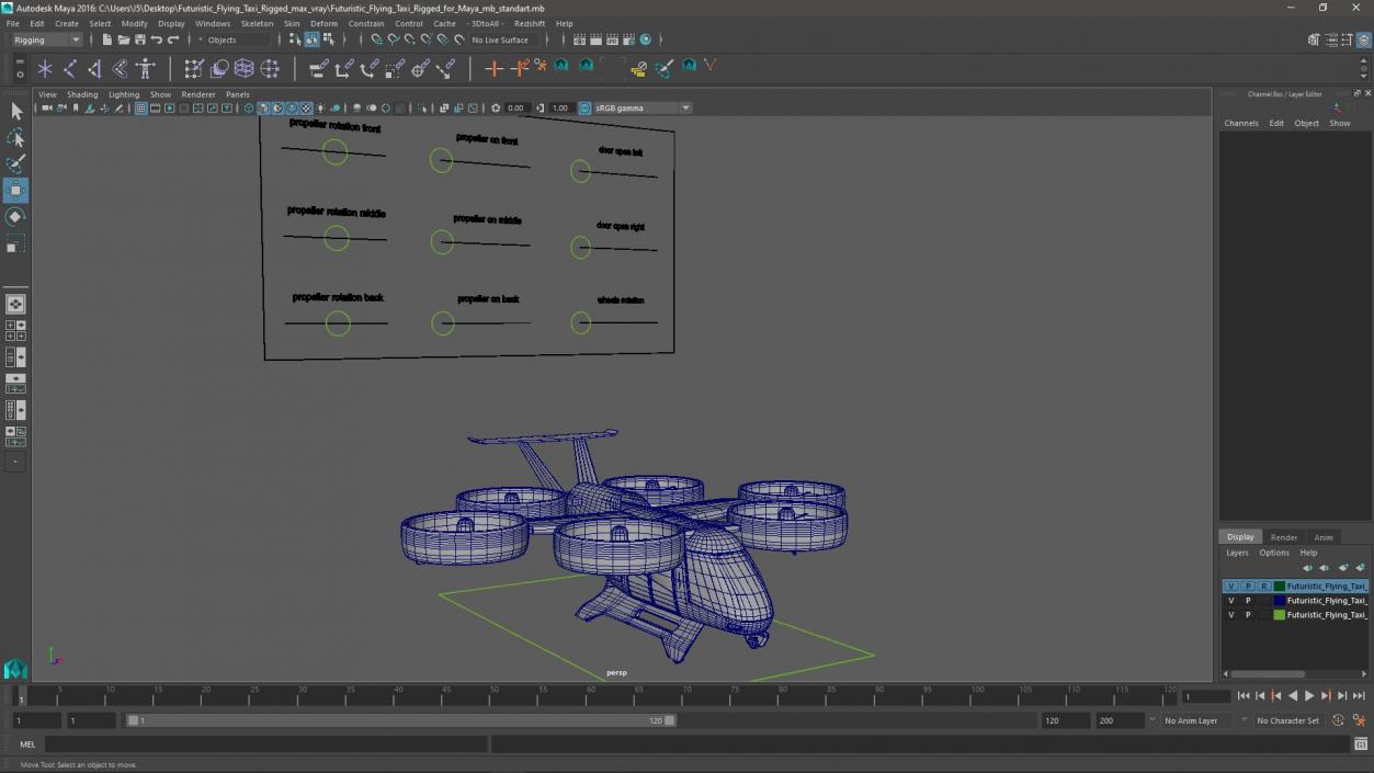 3D Futuristic Flying Taxi Rigged for Maya model