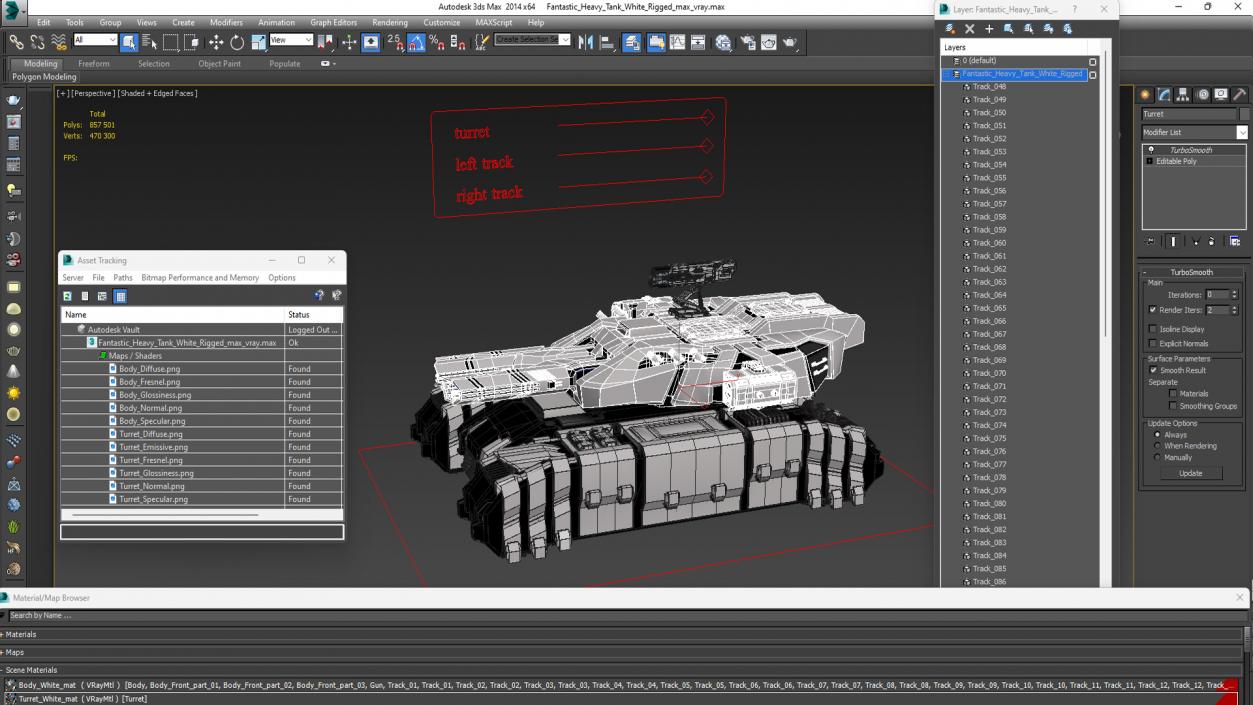 3D Fantastic Heavy Tank White Rigged model