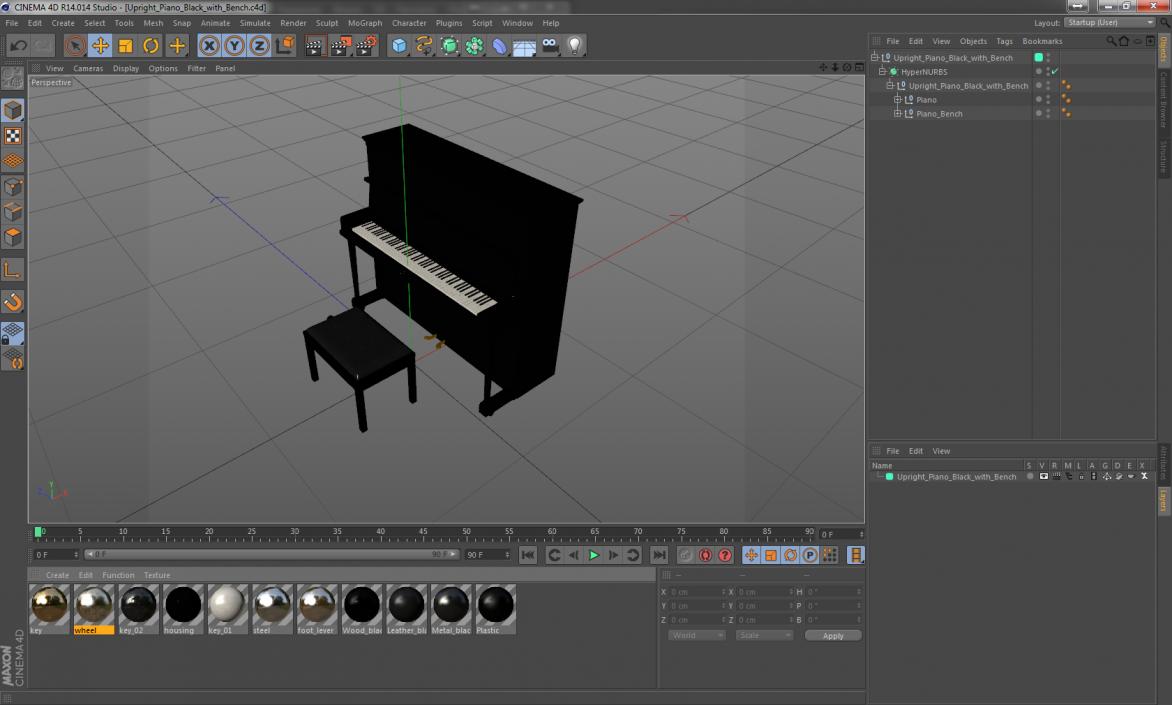 3D model Upright Piano Black with Bench