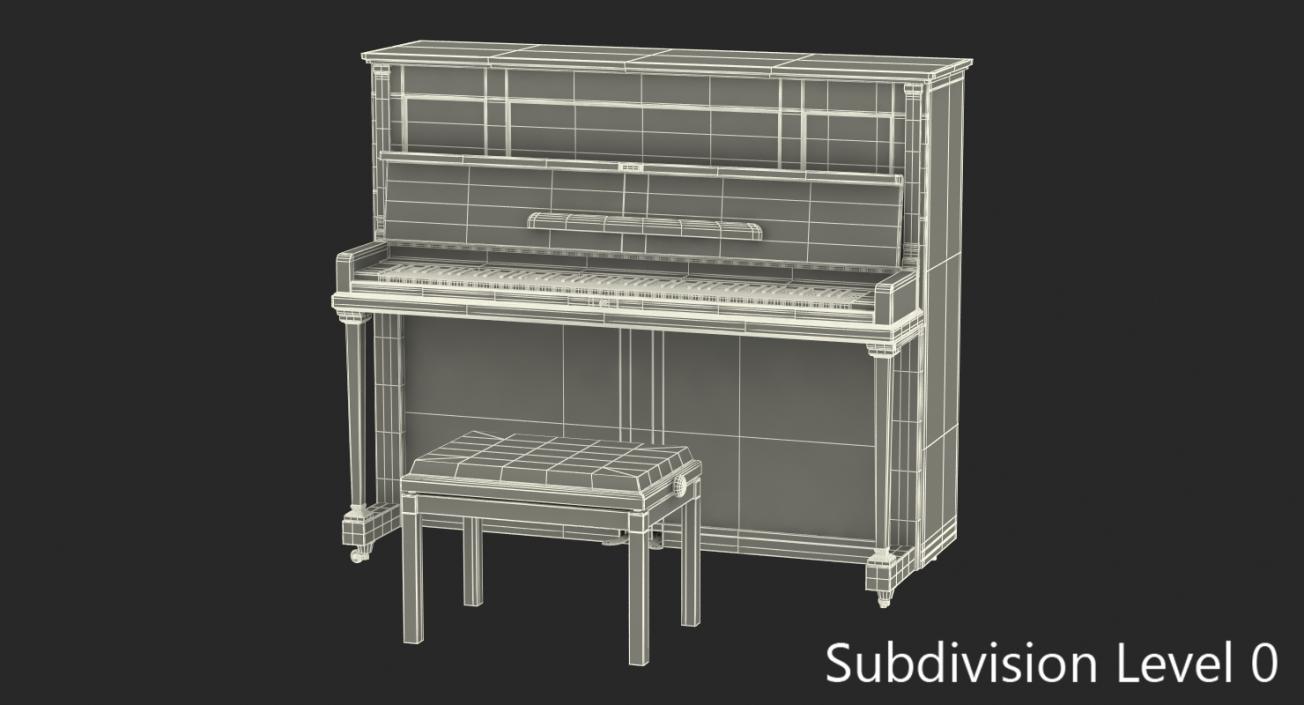 3D model Upright Piano Black with Bench