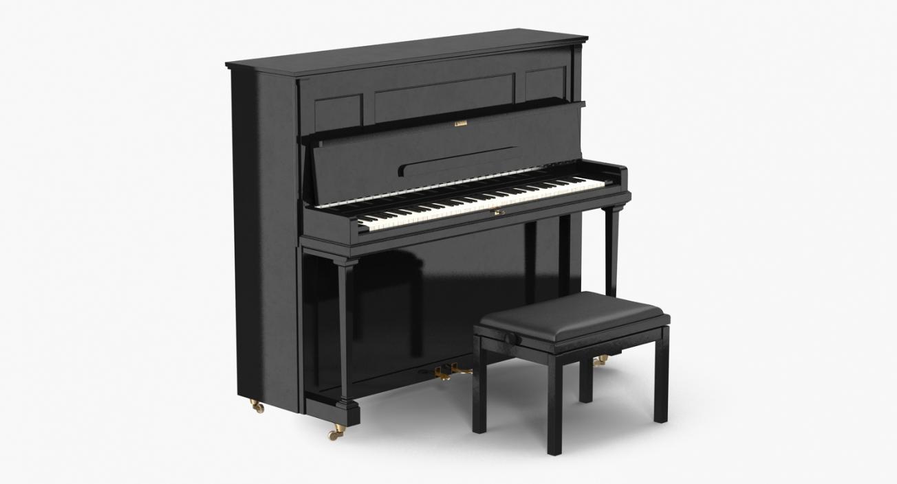 3D model Upright Piano Black with Bench