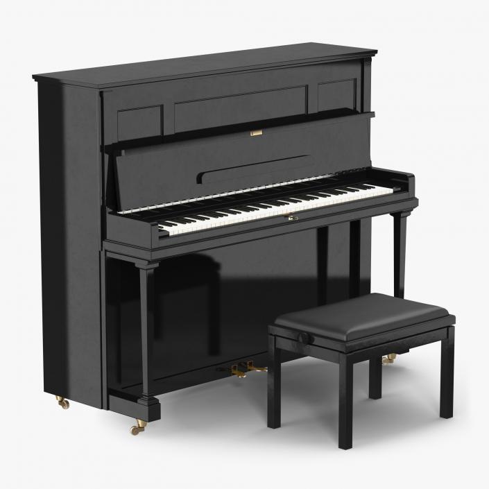 3D model Upright Piano Black with Bench