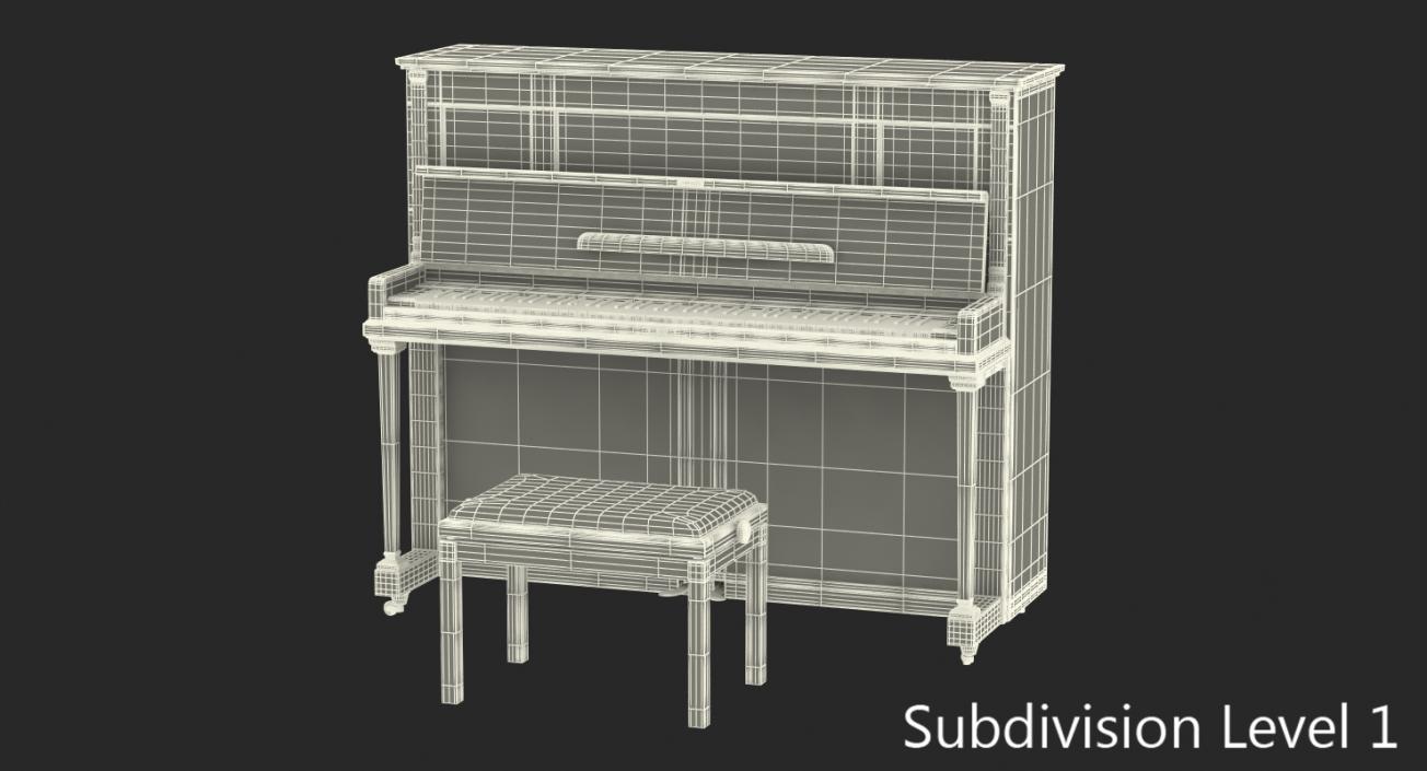 3D model Upright Piano Black with Bench