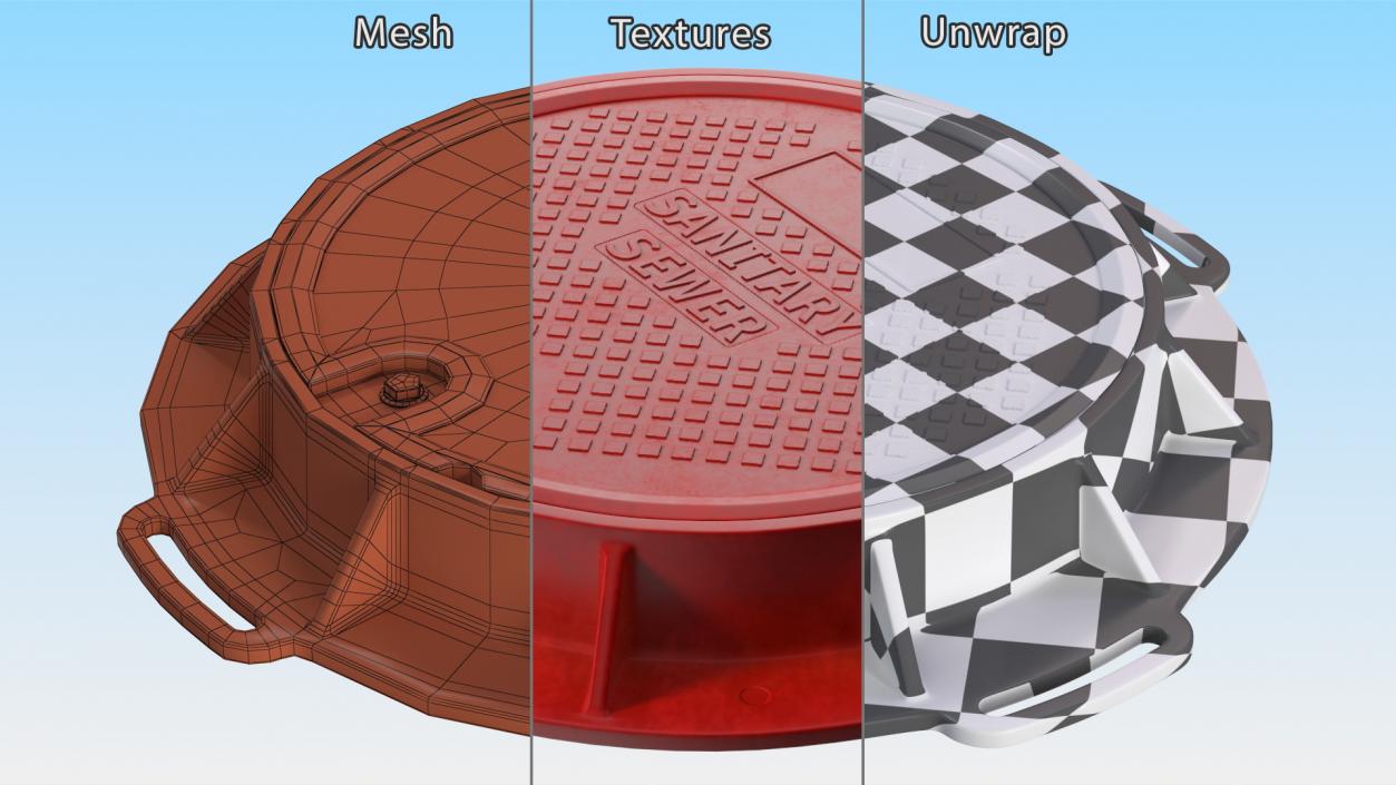 Fiberglass Manhole Red 3D