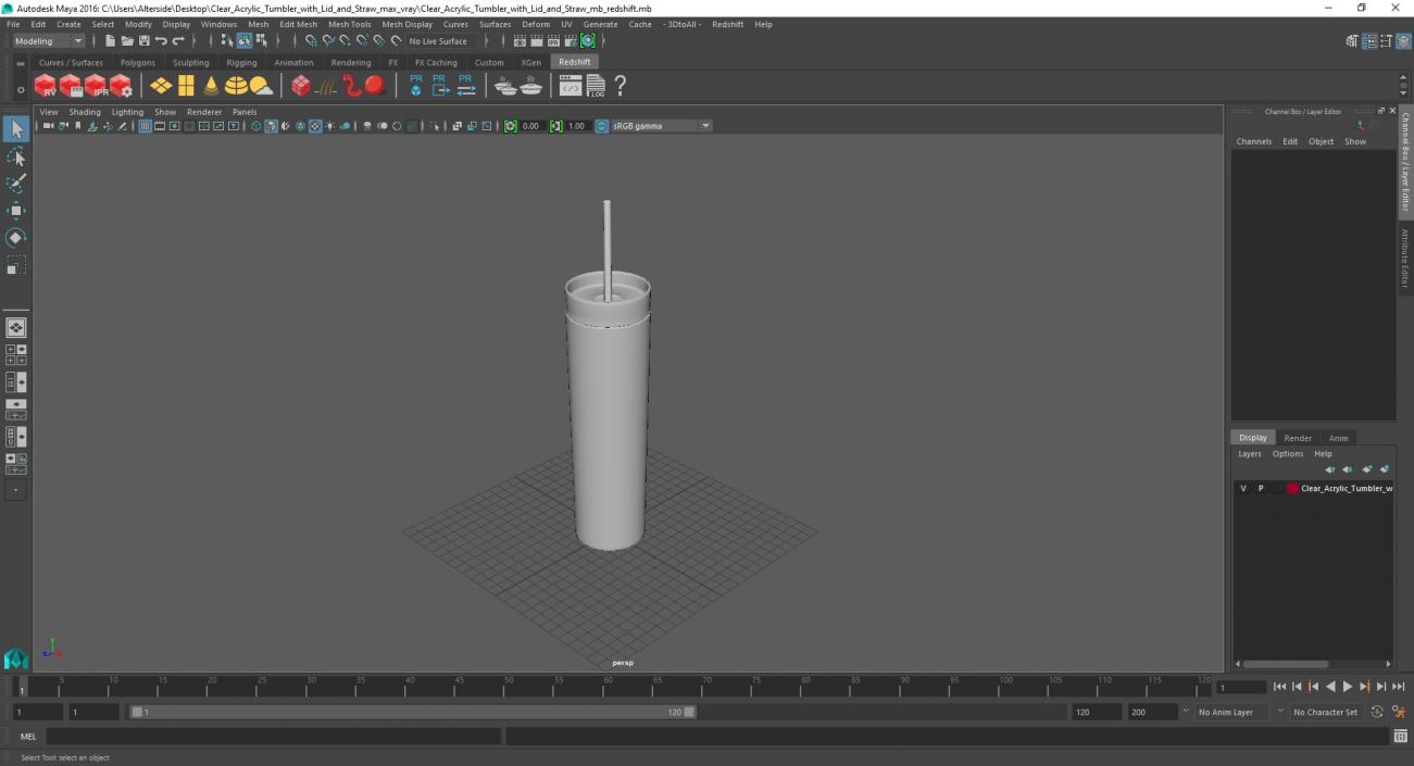 3D model Clear Acrylic Tumbler with Lid and Straw