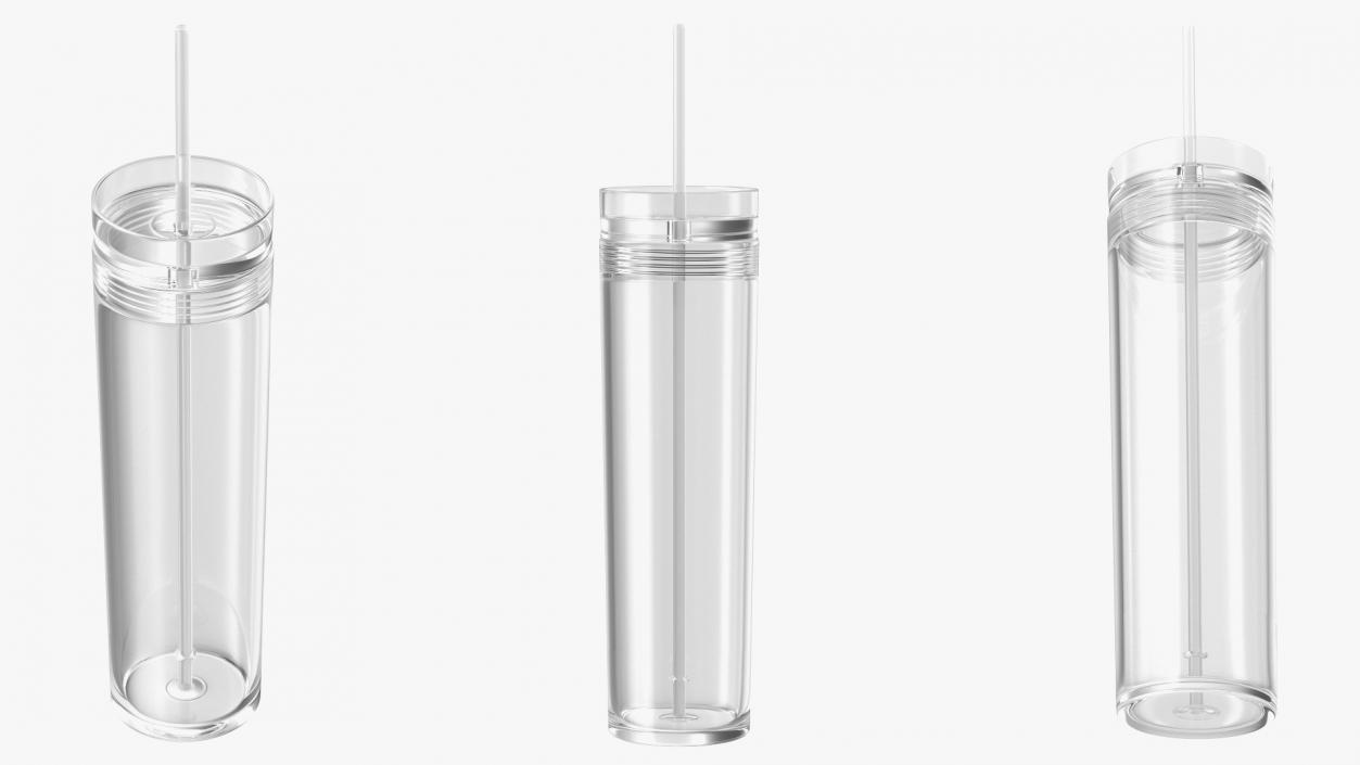 3D model Clear Acrylic Tumbler with Lid and Straw