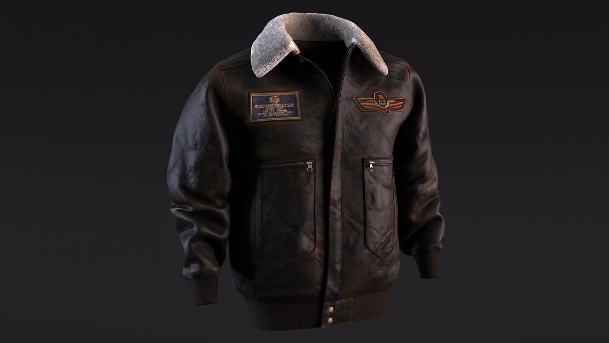 3D Shabby Mens Aviator Jacket Black Fur