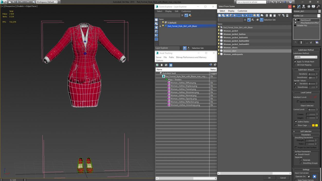 Red Formal Style Skirt with Blazer 3D model