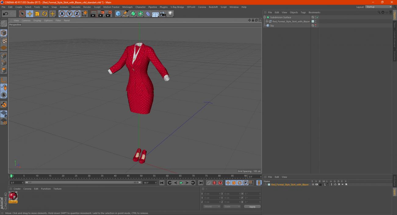 Red Formal Style Skirt with Blazer 3D model